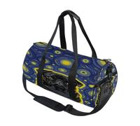 Borsone sportivo rotondo leggero con tasca interna borsa da palestra per uomo donna borsone da viaggio sport carlino nero in notte stellata cane dipinto
