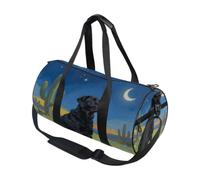 Borsone sportivo rotondo leggero con tasca interna borsa da palestra per uomo donna borsone da viaggio sport notte stellata nero Labrador Art
