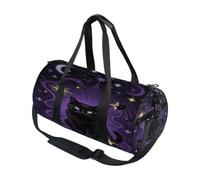 Borsone sportivo rotondo leggero con tasca interna borsa da palestra per uomo donna borsone da viaggio sport strega gatto nero e serpenti celesti arte
