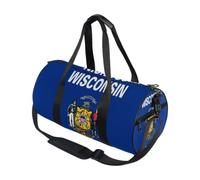 Borsone sportivo rotondo leggero con tasca interna borsa da palestra per uomo donna borsone per viaggi sport bandiera del Wisconsin