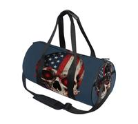 Borsone sportivo rotondo leggero con tasca interna borsa da palestra per uomo donna borsone per viaggi sport patriottica USA bandiera teschio occhi luminosi nazione