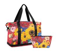 Borsone sportivo sportivo con girasole rosso con fiori primaverili con borsa da toilette per yoga multifunzionale, primavera Fiori Girasole rosso, 1 size