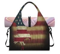 Borsone sportivo vintage con bandiera americana con aquila americana con scomparto per scarpe, week-end borse per la notte, borsa da cabina per palestra, yoga, viaggio, Colore, L, Borsone da viaggio