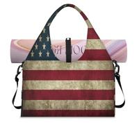 Borsone sportivo vintage con bandiera americana con scomparto per scarpe America Weekend Borse da viaggio Tote Cabin Bagagli per Palestra Yoga Viaggio, Colore, L, Borsone da viaggio