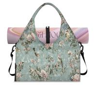 Borsone sportivo vintage con motivo floreale e uccellino, con scomparto per scarpe, per il fine settimana, per la notte, per palestra, yoga, viaggi, Colore, L, Borsone da viaggio
