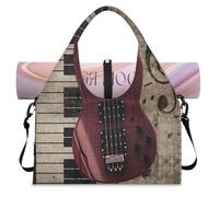 Borsone sportivo vintage per chitarra, pianoforte, note musicali, con scomparto per scarpe, weekend, pernottamento, borsa tote da cabina per palestra, yoga, viaggi, Colore, L, Borsone da viaggio