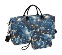 Borsone Surrealismo Fate Farfalla Elettrico Blu Oro Carry On Spalla Weekend Tote con Borsa da toilette per Aereo Viaggio Pieghevole bolsa de para hombre