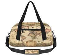 Borsone vintage con mappa del mondo per bambini, per ragazzi e ragazze, motivo mappa educativa, borsa da palestra per weekender, viaggi, ginnastica, danza, danza, Multicolore
