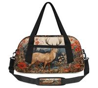Borsone vintage per bambini con cervo e fiori, per ragazze e ragazzi, borsa sportiva leggera da palestra per bambini, piccola borsa da viaggio per la danza, Vintage Deer Fiori, 18.5L x 7.8W x 9.4H
