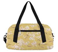 Borsone vintage per bambini con foglie e fiori, per ragazze e ragazzi, giallo leggero, borsa sportiva da palestra per bambini, piccola borsa da viaggio da portare con sé durante la notte, Foglia
