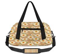 Borsone vintage per bambini con margherite e fiori, per ragazze e ragazzi, marrone leggero, borsa sportiva da palestra per bambini, piccola borsa da viaggio da portare con sé durante la notte,