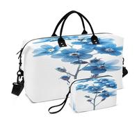 Borsoni da viaggio con fiori blu con borsa da toilette e tracolla regolabile per viaggi, palestra, yoga, week-end borsone, Multicolore, Taglia unica, Beauty case
