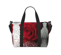 Borsoni da viaggio con stampa floreale con rose rosse, weekender per donne, borsa da trasporto leggera, borsa per oggetti personali, Nero , Taglia unica