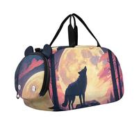Borsoni da viaggio per bambini Borsoni da viaggio per bambini Borsa da viaggio per bambini Borsa sportiva Tropical Rainforest Parrot, Silhouette Lupo Ululato Luna, classico