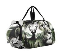 Borsoni da viaggio per bambini Borsoni da viaggio per bambini Borse da viaggio per bambini Borsa sportiva con corna di cervo colorate, Leone Selvaggio, classico