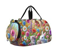 Borsoni da viaggio per bambini, per il fine settimana, con koala che abbracciano il cioccolato, San Valentino, ragazze, borsone da viaggio per bambini, Adorabili coniglietti con fiori di cervo