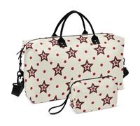 Borsoni da viaggio per la notte con stelle rosse e pois beige, borsone da viaggio per weekender/pernottamento, borsone da palestra con borsa da toilette per aereo, 2 pezzi, set maletín de para Mujer