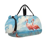 Borsoni da viaggio per ragazzi, borsone per il fine settimana durante la notte con ciambelle colorate e caramelle borsone da viaggio con scomparto per scarpe, rosa fenicotteri spiaggia, classico