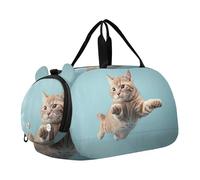 Borsoni da viaggio per ragazzi, borsone per il fine settimana durante la notte con ciambelle colorate e caramelle borsone da viaggio con scomparto per scarpe, simpatico gatto gattino blu, classico