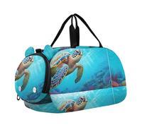 Borsoni da viaggio per ragazzi con grano verde estate cielo pioggia borse da notte per bambini borse da viaggio palestra bagagli per bambini, Tartaruga Mare Oceano Coralli Blu, classico