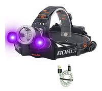 BORUIT Torcia frontale a LED 5000 lumen ricaricabile nera per pesca notturna, caccia allo scorpione, perdite di olio e HVAC