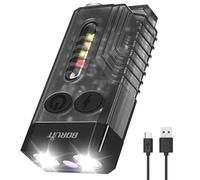 BORUIT V10 Piccolo potente portachiavi torcia con 365 nm UV rosso verde blu luce, alta lumen USB C ricaricabile mini tasca LED EDC Flash Light-14 modalità, magnete della coda, segnale acustico, nero