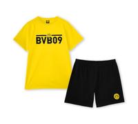 Borussia Dortmund BVB Schlafanzug schwarzgelb, Shirt, Hose, exklusive Kollektion, BVB09 Schriftzug, 100% Baumwolle, Kurz, Calcio Unisex - Erwachsene, S