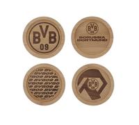 Borussia Dortmund Set di 4 sottobicchieri in legno, 10 x 10 x 1 cm