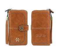 Bosajewel Nome Personalizzato Testo Bifold Portafoglio Lungo Donne Portafoglio in Pelle Personalizzato Porta Carte di Credito Portafoglio Per Le Donne Cerniera Snap Donna Per La Festa Mamma (Brown)