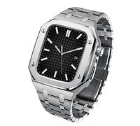 Boscaio a protezione robusta + braccialetto per bande 44 mm 45 mm cinghia in acciaio inossidabile con custodia in metallo per iwatch SE 8 7 6 5 4 Serie (colore: argento, dimensione: 45 mm per 8/7)
