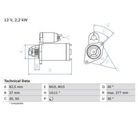 BOSCH 0 986 014 660 Motorino d'avviamento per DAEWOO,MERCEDES-BENZ