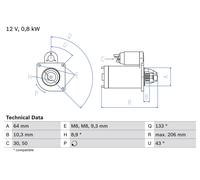 BOSCH 0 986 019 301 Motorino d'avviamento per FIAT,VW