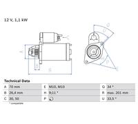 BOSCH 0 986 020 350 Motorino d'avviamento per MERCEDES-BENZ,MERCEDES-BENZ (BBDC)