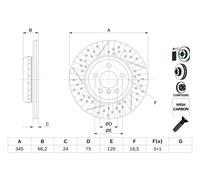 Disco freno BOSCH 0 986 479 E15 posteriore, ventilato, fessura, altamente carbonizzato, 1 Pezzo