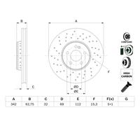 Bosch Disco freno 0 986 479 G40 anteriore ventilato altamente carbonizzato 1 pezzo