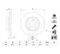Disco freno BOSCH 0 986 479 H46 anteriore, ventilato, altamente carbonizzato, 1 Pezzo