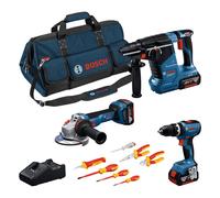 Bosch 18V Set Professionale: Gsb 18V-65 + Gws 18V-11 + Gbh 18V-24 C, 3x GBA 18 V