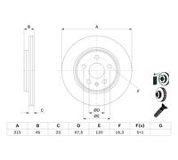 BOSCH 2x Dischi-Freno Ventilato Rivestito per Opel Insignia B
