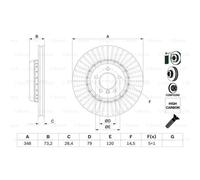 BOSCH 2x Disco Freni Anteriore Ø348 MM Ventilato Rivestito per BMW Z4 Roadster