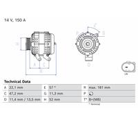 BOSCH Alternatore 150A per Land Rover Discovery IV Range L319 LS 6 scanalature