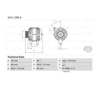 BOSCH Alternatore Generatore 100A 14V Per Mazda 6 Station Wagon 2.0 MZR-CD
