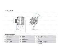 BOSCH Alternatore Generatore 120A 14V per Saab 900 II Cabriolet 9000