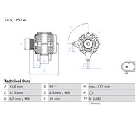 BOSCH Alternatore Generatore 150 A 12 V Per Ford Ecosport Fiesta VI 1.0