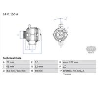 BOSCH Alternatore Generatore 150A 14V per Ford Focus II 2.0 1.8 0 986 082 590