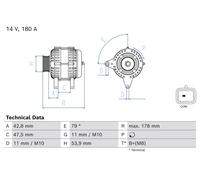 BOSCH Alternatore Generatore 180 A 14 V Per Citroën C3 III 1.2 THP 110 1.5