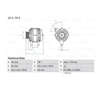 BOSCH Alternatore Generatore 70A 14V per Citroën Jumpy Kasten