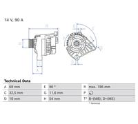 BOSCH Alternatore Generatore 90 A 14 V Per Fiat 500 1.2 1.4 Ford KA Mito