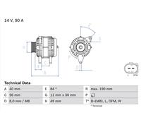 BOSCH Alternatore Generatore 90A 14V per VW Transporter IV Bus 1.9 TD 2.0