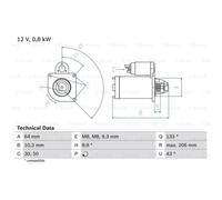 BOSCH Avviamento Starter 0.8kW Per Fiat Seicento/600 Strada Pick-Up Doblo