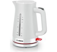 Bosch Bollitore Elettrico TWK3M121, Capacità 1.7 L, Spegnimento Automatico, Riscaldamento Rapido, Filtro Anticalcare Removibile, Indicatore Livello dell'Acqua Esterno, Facile da Pulire, Bianco